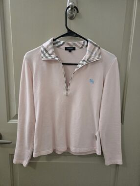RARE Vintage Burberry "Blue Label" Pink Quarter-Zip with Check Trim